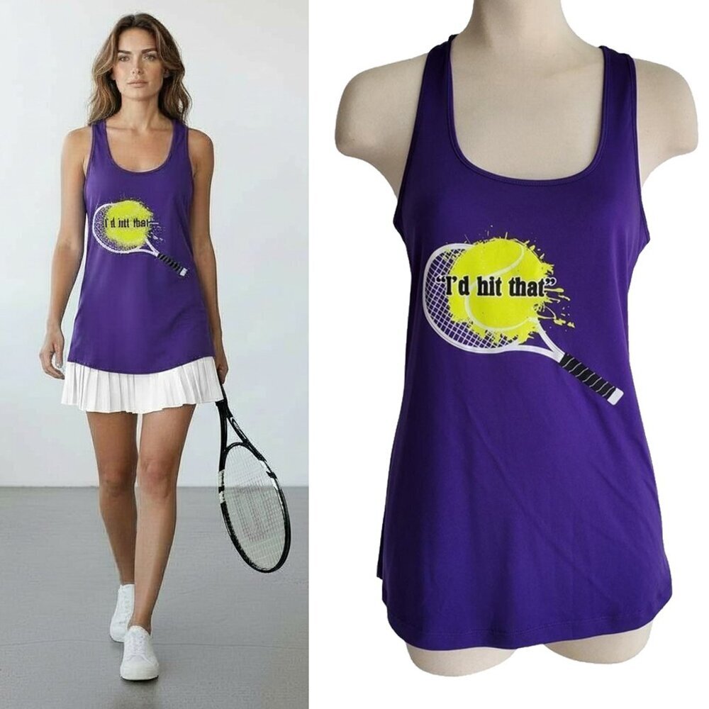 Sport-Tek Tennis "I'd Hit That" Purple Tank Top Racerback Size M
